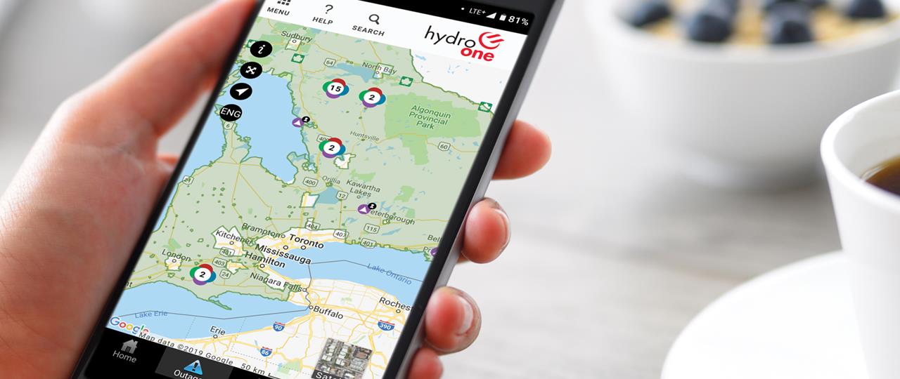 Hydro One mobile app on a phone